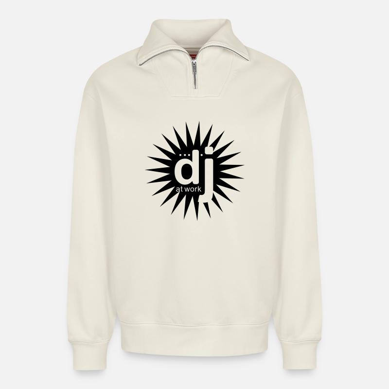 dj_at_work - Relaxed Unisex Organic Half Zip Sweatshirt – by SPREAD - off white