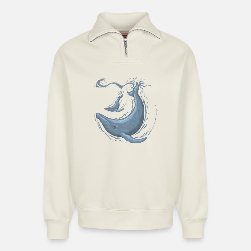 humpback - Relaxed Unisex Organic Half Zip Sweatshirt – von SPREAD - Naturweiß