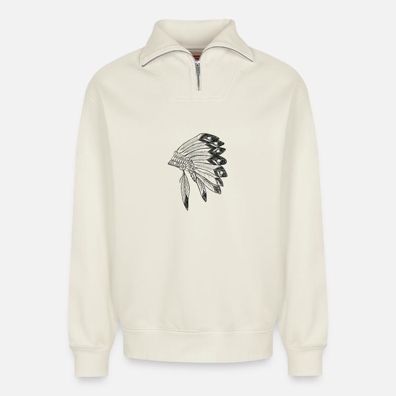 Apache - Relaxed Unisex Organic Half Zip Sweatshirt – by SPREAD - off white