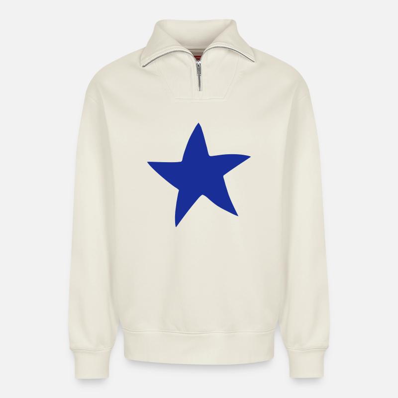 Seesternen - Relaxed Unisex Organic Half Zip Sweatshirt – von SPREAD - Naturweiß