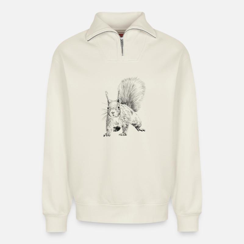 squirrel - Relaxed Unisex Organic Half Zip Sweatshirt – by SPREAD - off white