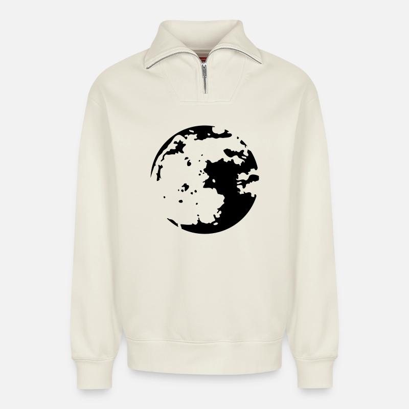Mond Stencil - Relaxed Unisex Organic Half Zip Sweatshirt – von SPREAD - Naturweiß