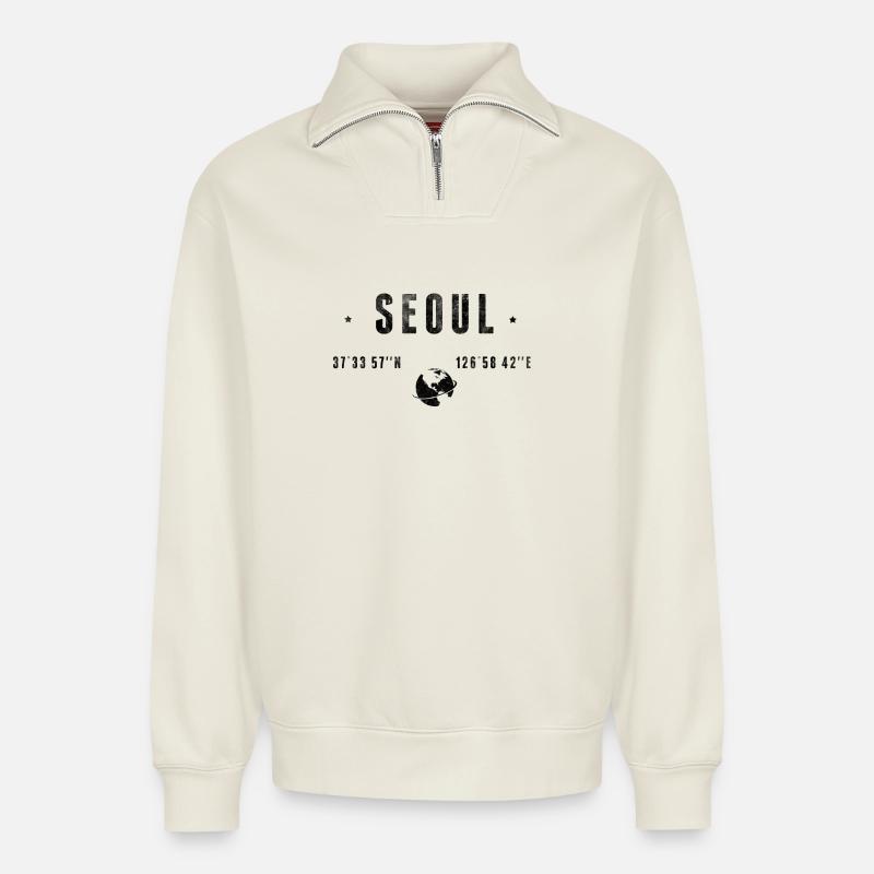 Séoul - Relaxed Unisex Organic Half Zip Sweatshirt – von SPREAD - Naturweiß