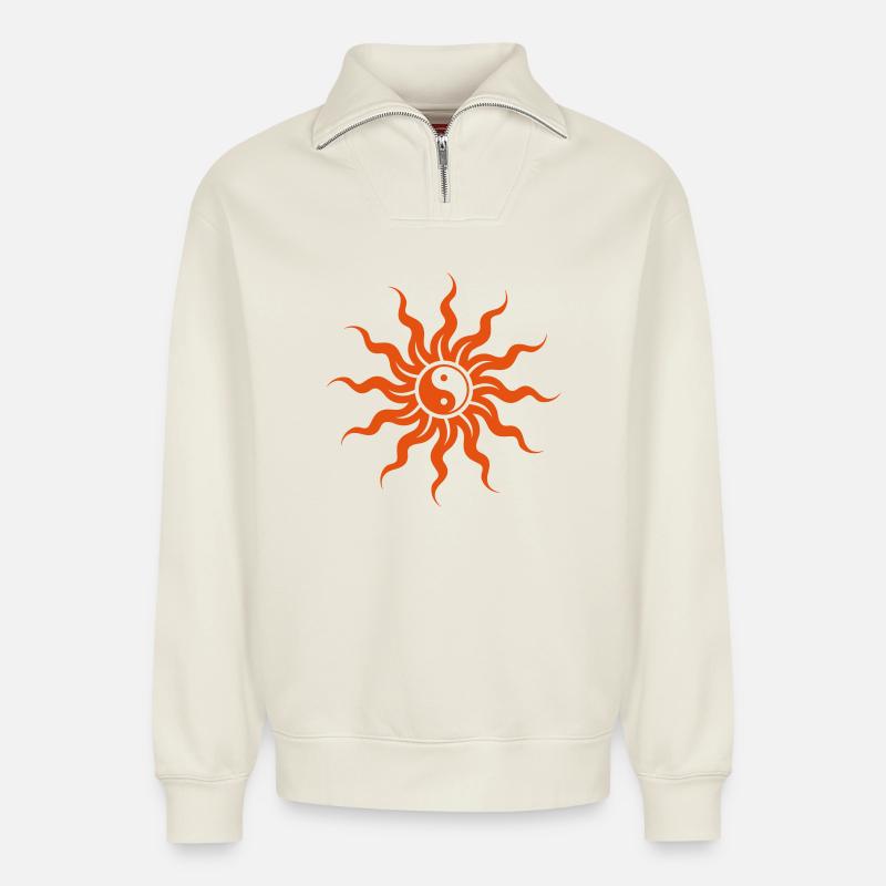 Yin Yang Sonne - Relaxed Unisex Organic Half Zip Sweatshirt – von SPREAD - Naturweiß