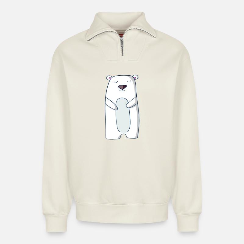 Eisbär - Relaxed Unisex Organic Half Zip Sweatshirt – von SPREAD - Naturweiß