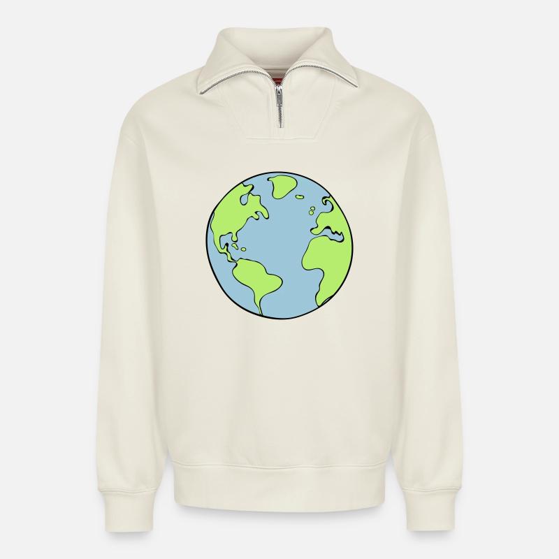 earth - Relaxed Unisex Organic Half Zip Sweatshirt – by SPREAD - off white