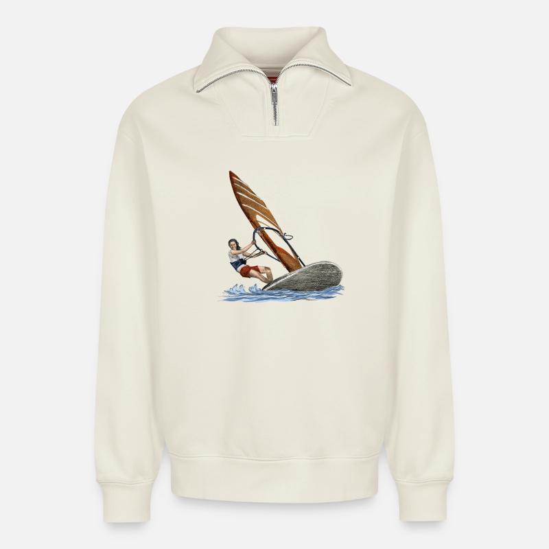 Windsurfing - Relaxed Unisex Organic Half Zip Sweatshirt – von SPREAD - Naturweiß
