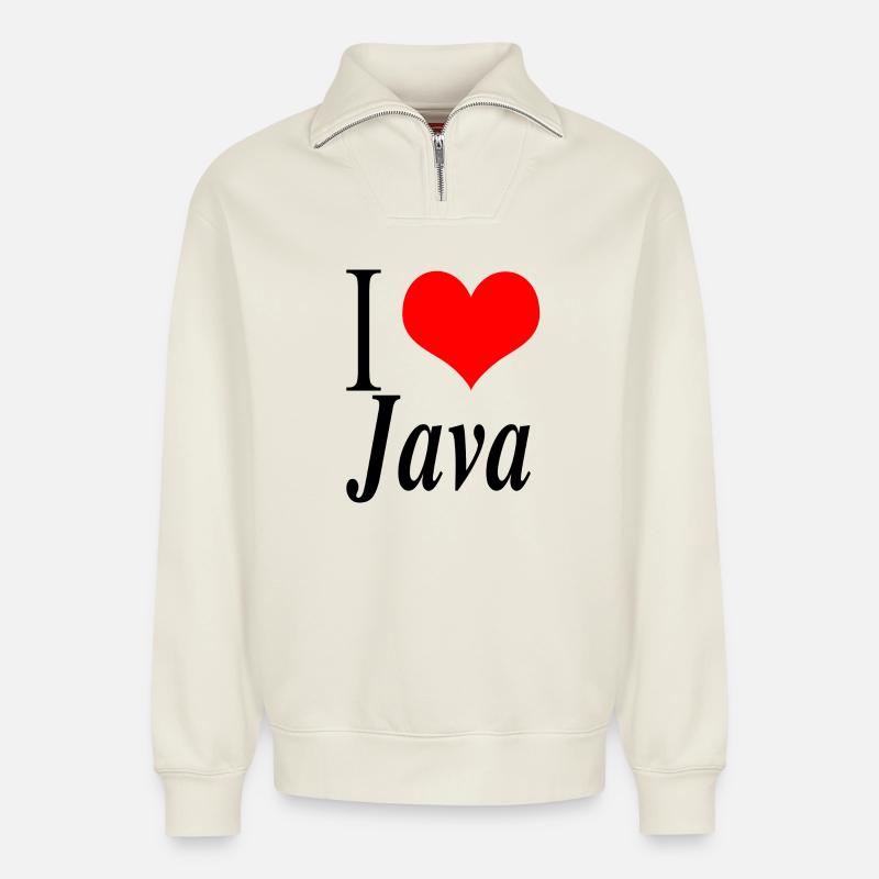 Ich liebe Java - Relaxed Unisex Organic Half Zip Sweatshirt – von SPREAD - Naturweiß