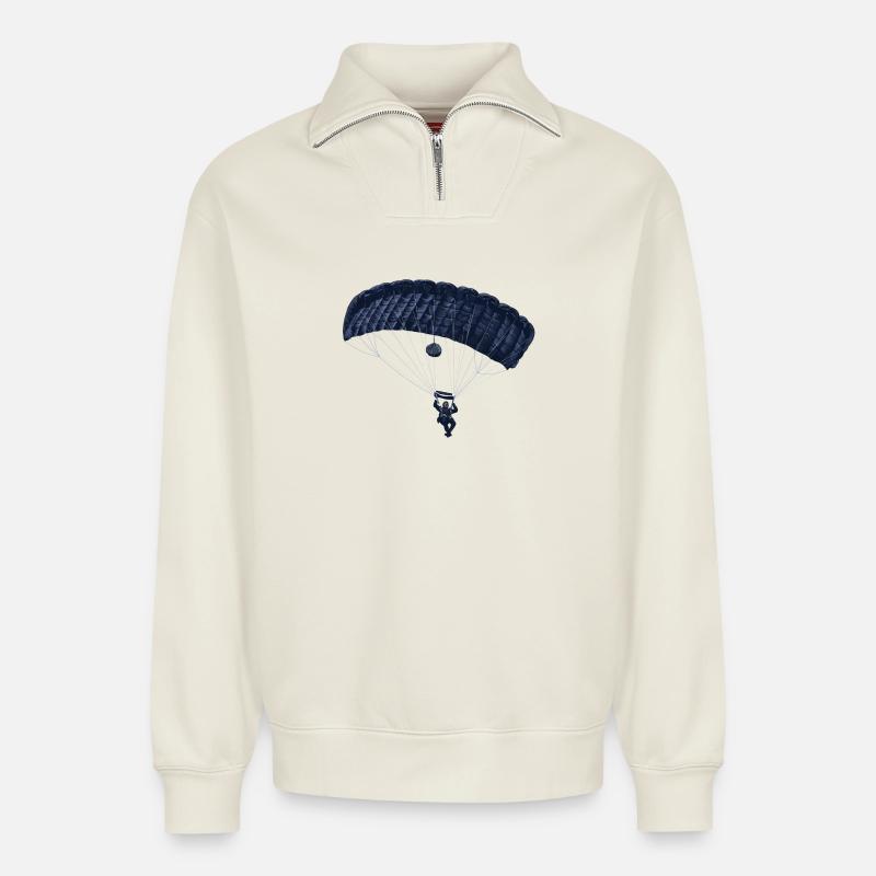 parachuting - Relaxed Unisex Organic Half Zip Sweatshirt – by SPREAD - off white
