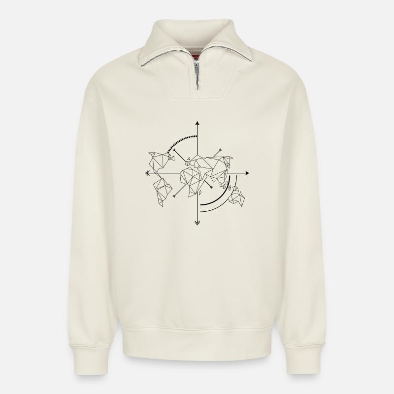 Voyage dans le monde - Sweat unisexe décontracté en coton biologique à demi-zip – de SPREAD - blanc cassé