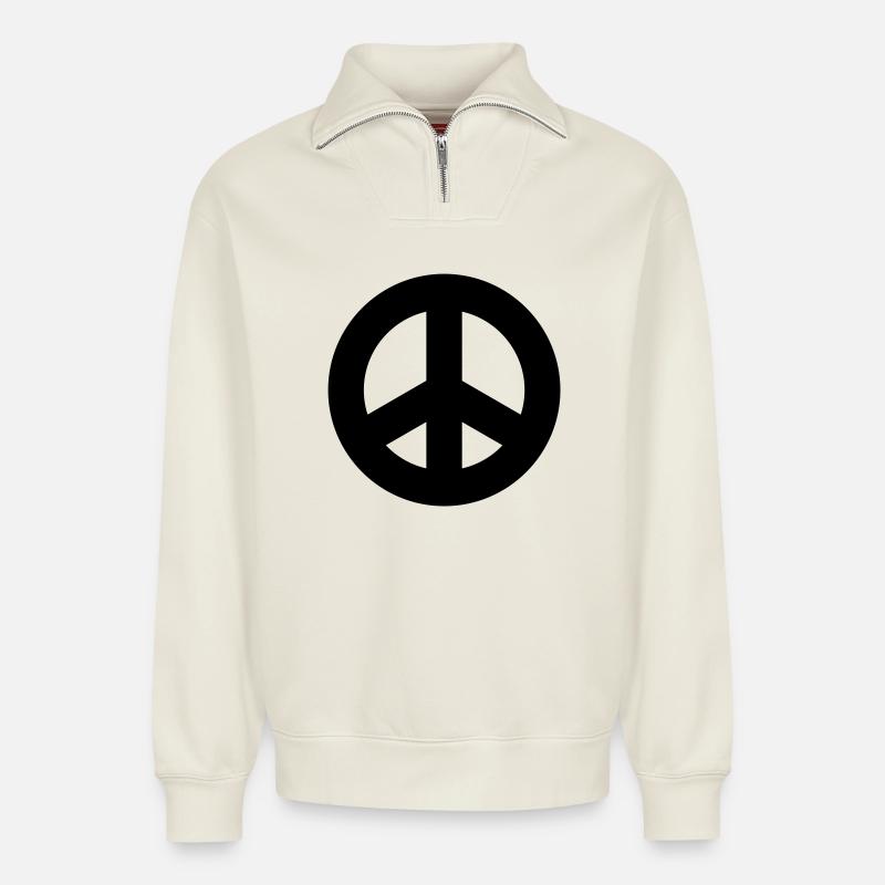 Signe de paix - Sweat unisexe décontracté en coton biologique à demi-zip – de SPREAD - blanc cassé