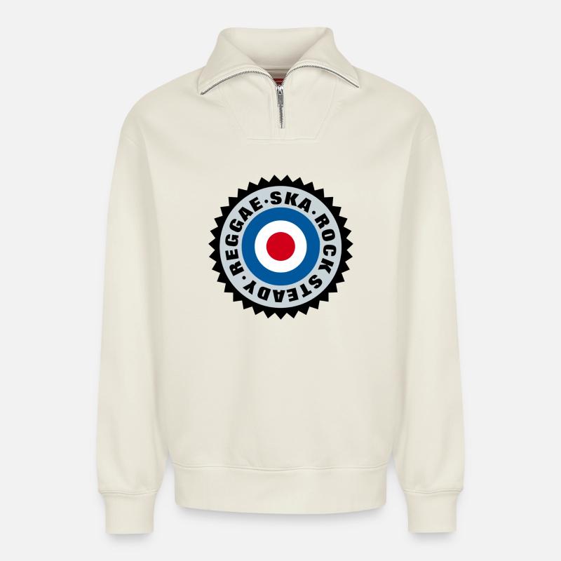 Ska, Rock Steady, Reggae Mod Target - Relaxed Unisex Organic Half Zip Sweatshirt – von SPREAD - Naturweiß