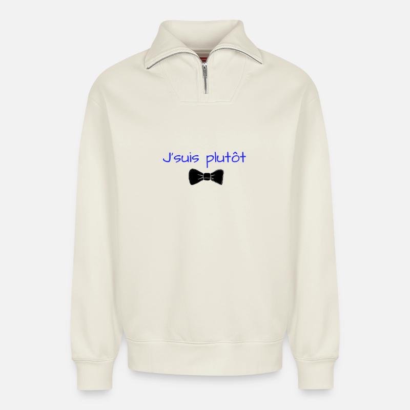 noeud papillon - Sweat unisexe décontracté en coton biologique à demi-zip – de SPREAD - blanc cassé