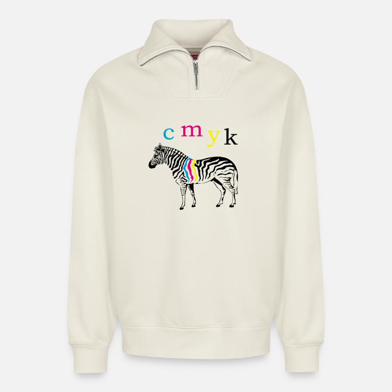 CMYK Zebra - Relaxed Unisex Organic Half Zip Sweatshirt – von SPREAD - Naturweiß