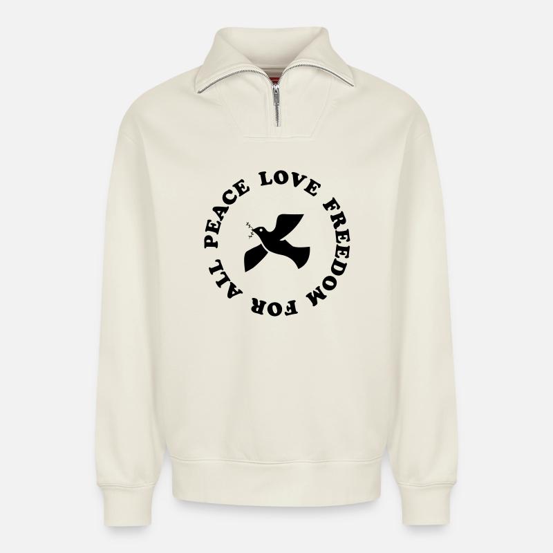 peace love freedom - Relaxed Unisex Organic Half Zip Sweatshirt – von SPREAD - Naturweiß