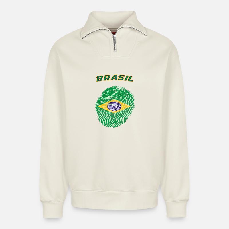 Brasilien - Relaxed Unisex Organic Half Zip Sweatshirt – von SPREAD - Naturweiß