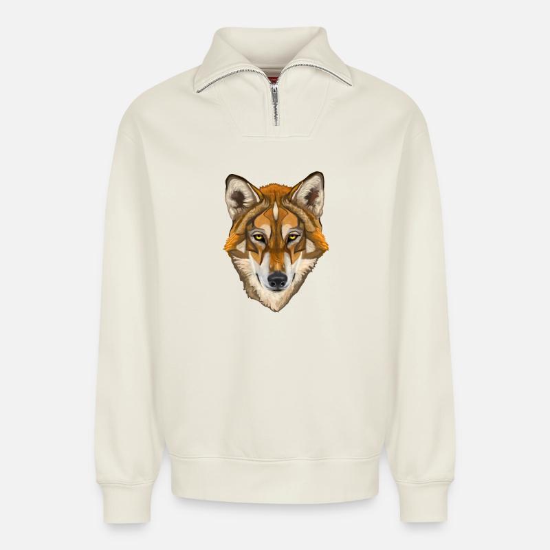wolf - Relaxed Unisex Organic Half Zip Sweatshirt – by SPREAD - off white