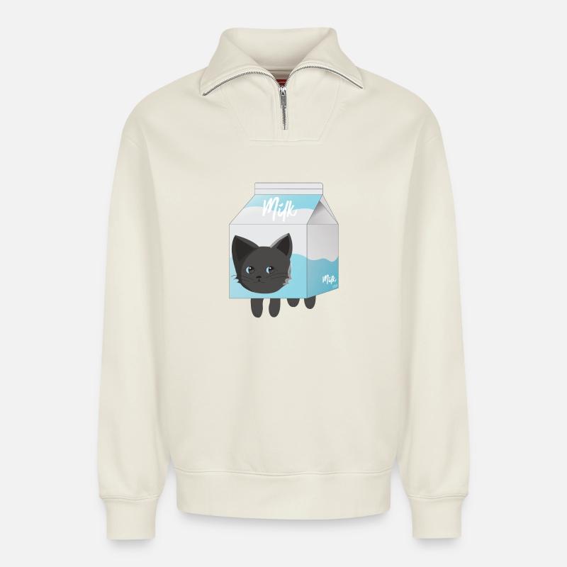 milk - Relaxed Unisex Organic Half Zip Sweatshirt – by SPREAD - off white
