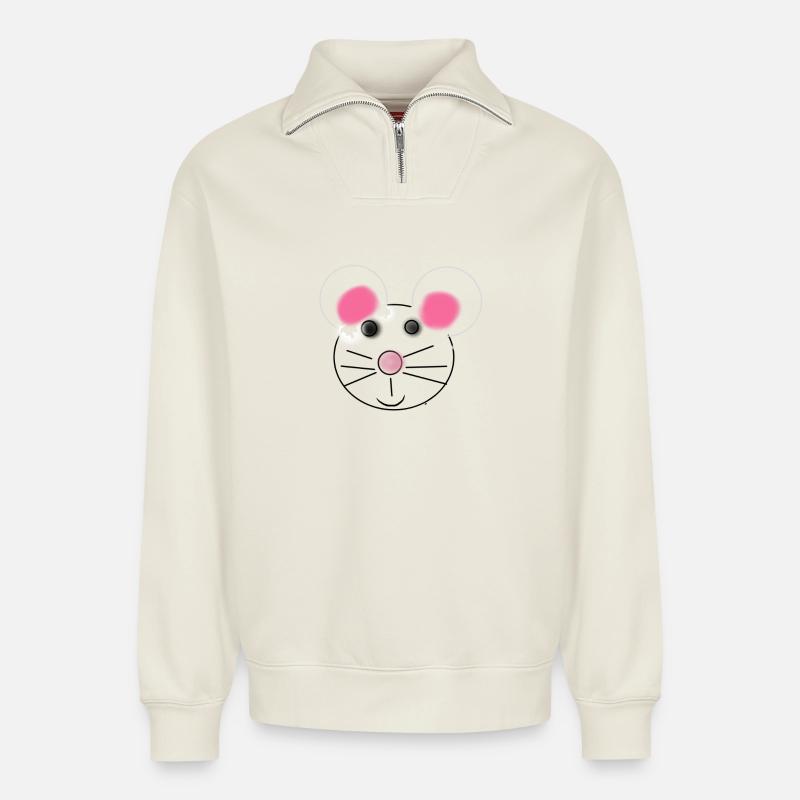 mouse - Relaxed Unisex Organic Half Zip Sweatshirt – by SPREAD - off white