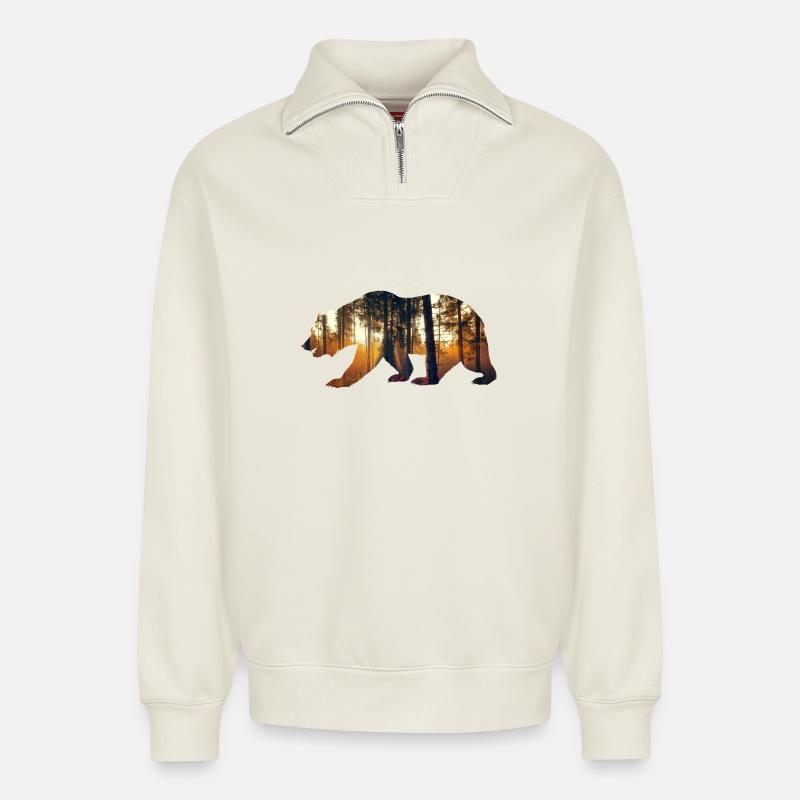bear - Relaxed Unisex Organic Half Zip Sweatshirt – by SPREAD - off white