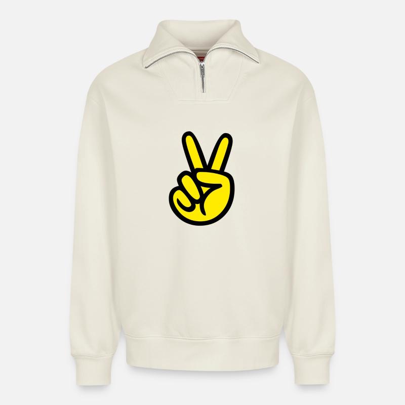Victoria - Relaxed Unisex Organic Half Zip Sweatshirt – von SPREAD - Naturweiß