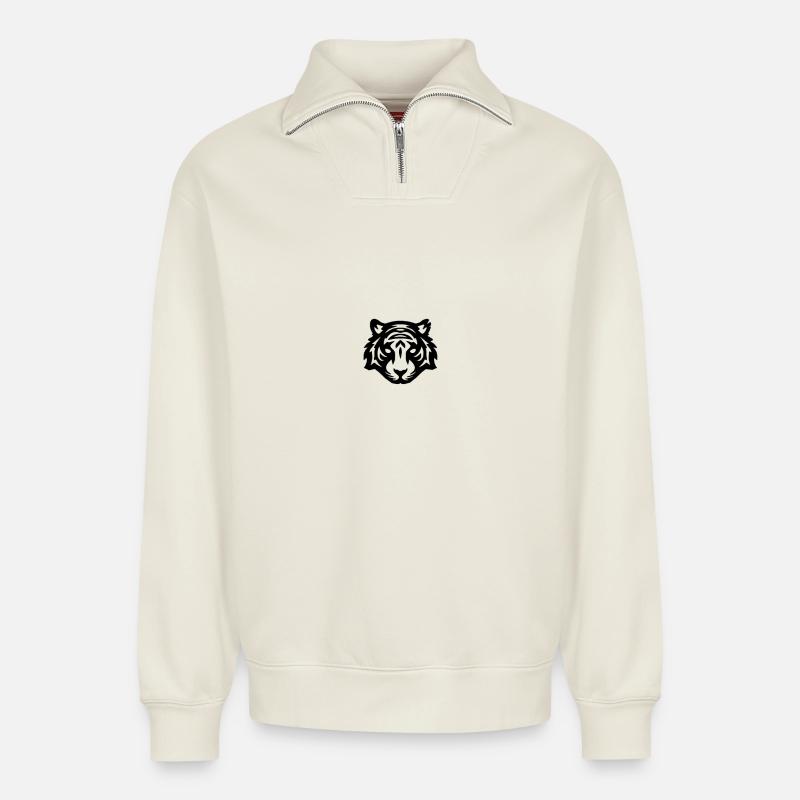 Tiger - Relaxed Unisex Organic Half Zip Sweatshirt – von SPREAD - Naturweiß