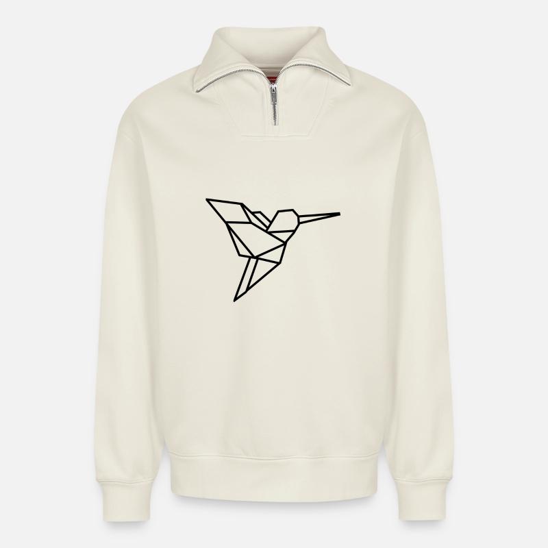 Bird origami - Relaxed Unisex Organic Half Zip Sweatshirt – by SPREAD - off white