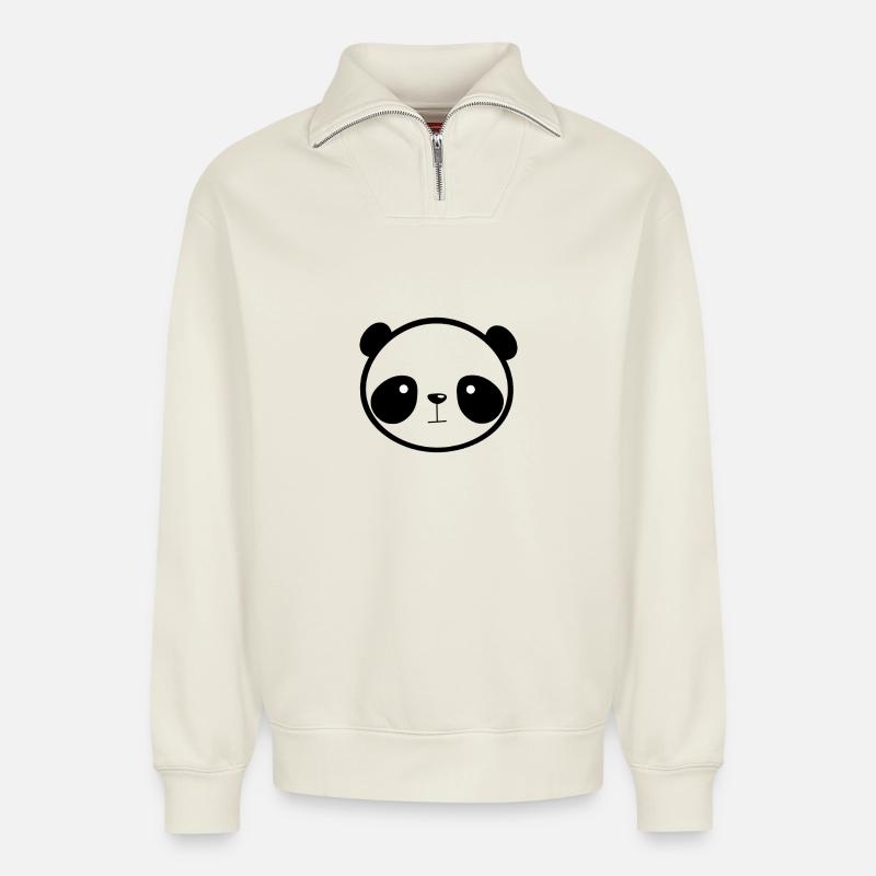 Panda - Relaxed Unisex Organic Half Zip Sweatshirt – von SPREAD - Naturweiß