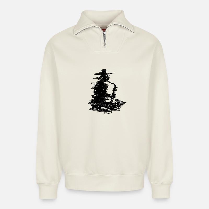 Jazz - Relaxed Unisex Organic Half Zip Sweatshirt – von SPREAD - Naturweiß
