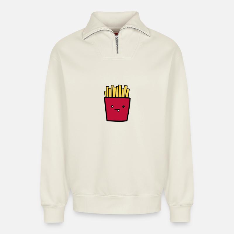 Pommes - Relaxed Unisex Organic Half Zip Sweatshirt – von SPREAD - Naturweiß