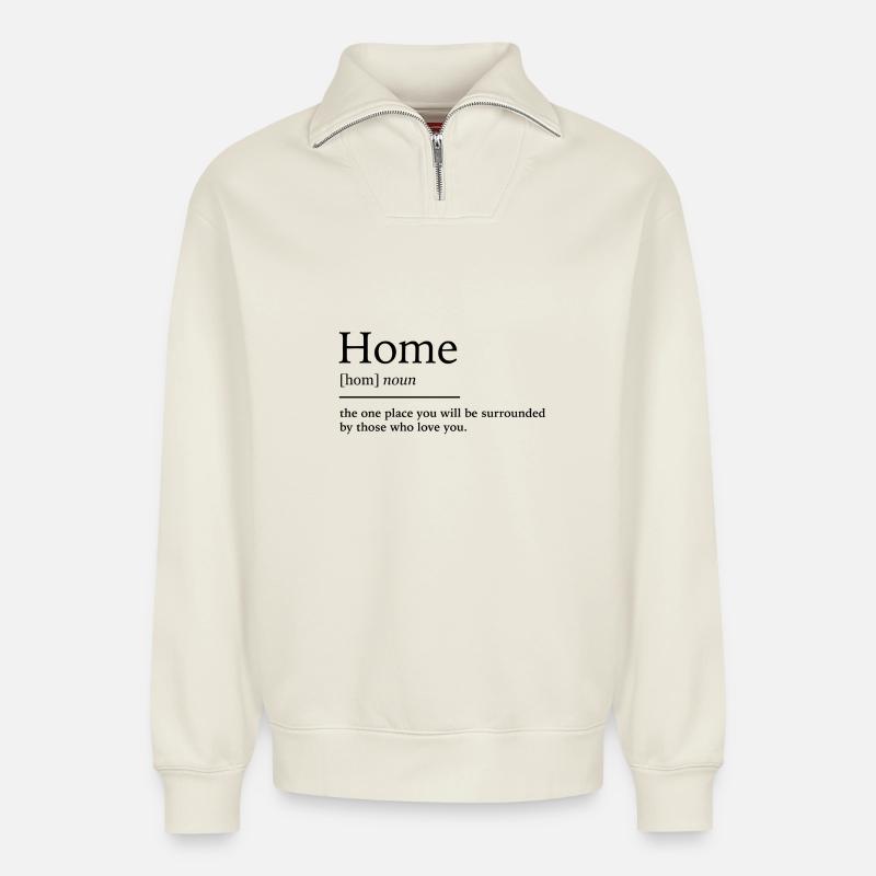 Home zuhause - Relaxed Unisex Organic Half Zip Sweatshirt – von SPREAD - Naturweiß