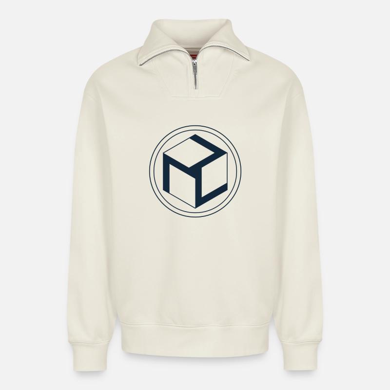 Antahkarana Symbol, Sacred Geometry - Relaxed Unisex Organic Half Zip Sweatshirt – by SPREAD - off white