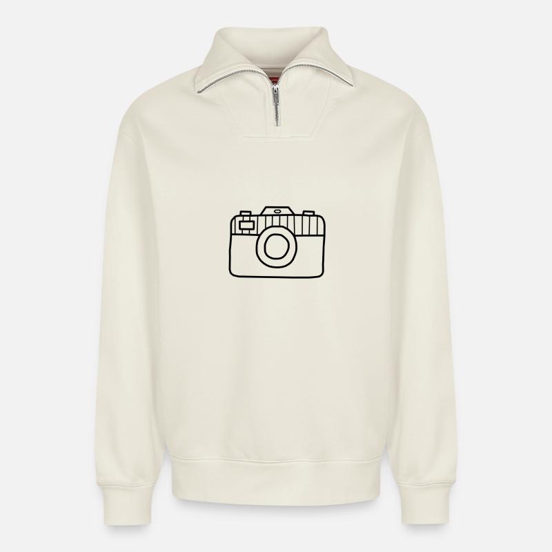 Foto Kamera - Relaxed Unisex Organic Half Zip Sweatshirt – von SPREAD - Naturweiß