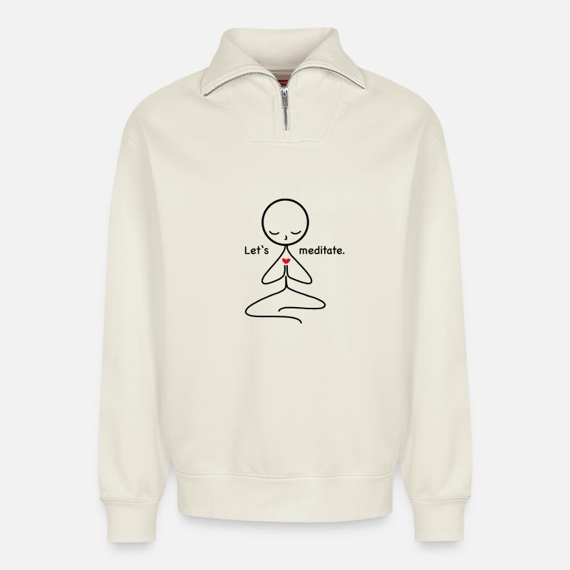 méditation - Sweat unisexe décontracté en coton biologique à demi-zip – de SPREAD - blanc cassé