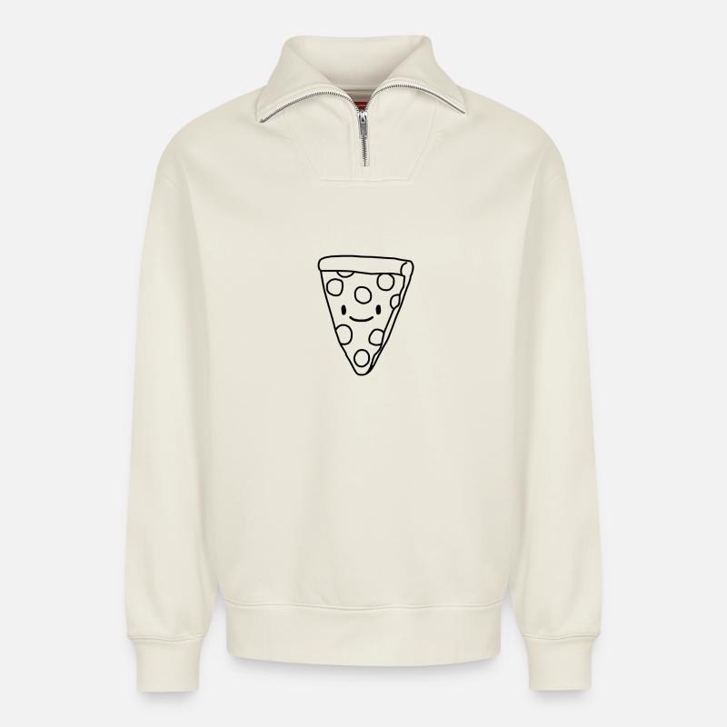 Pizza - Sweat unisexe décontracté en coton biologique à demi-zip – de SPREAD - blanc cassé