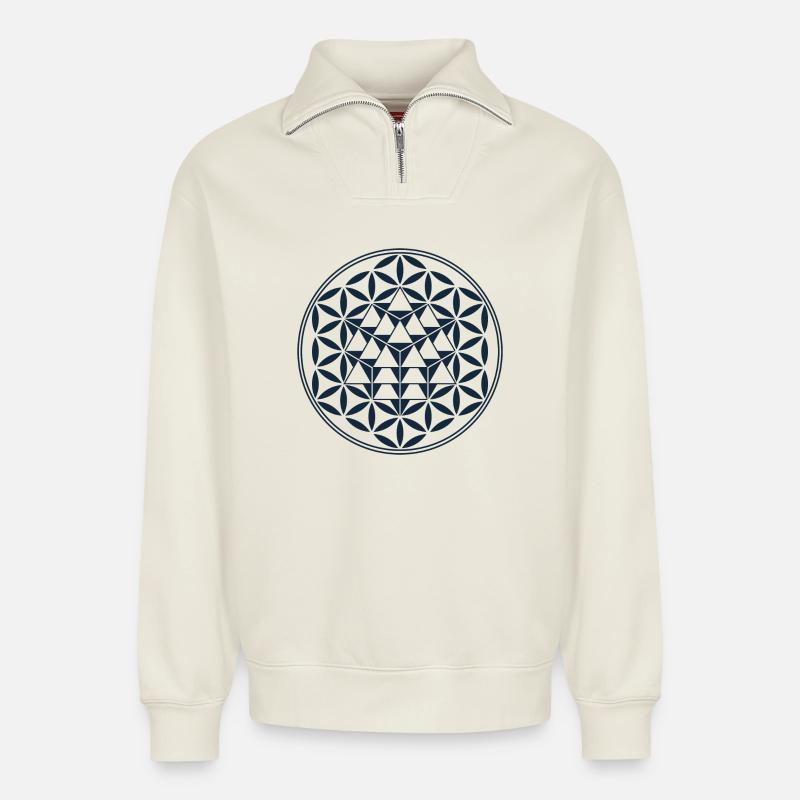 Vector Equilibrium, Sacred Geometry - Relaxed Unisex Organic Half Zip Sweatshirt – by SPREAD - off white