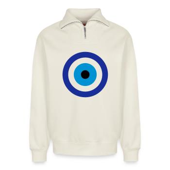 Blaues böses Auge - Relaxed Unisex Organic Half Zip Sweatshirt – von SPREAD - Naturweiß - Vorne