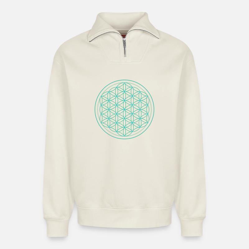 Blume des Lebens Neon Muster - Relaxed Unisex Organic Half Zip Sweatshirt – von SPREAD - Naturweiß