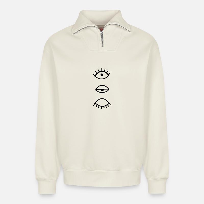 Auge - Relaxed Unisex Organic Half Zip Sweatshirt – von SPREAD - Naturweiß