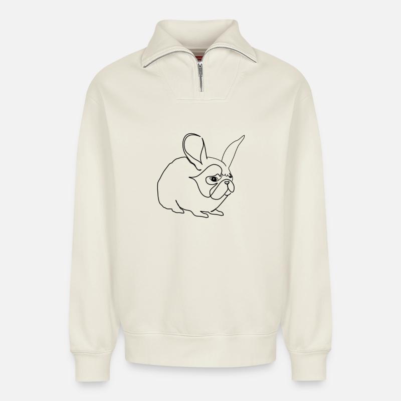 Hase oder Mops - Relaxed Unisex Organic Half Zip Sweatshirt – von SPREAD - Naturweiß