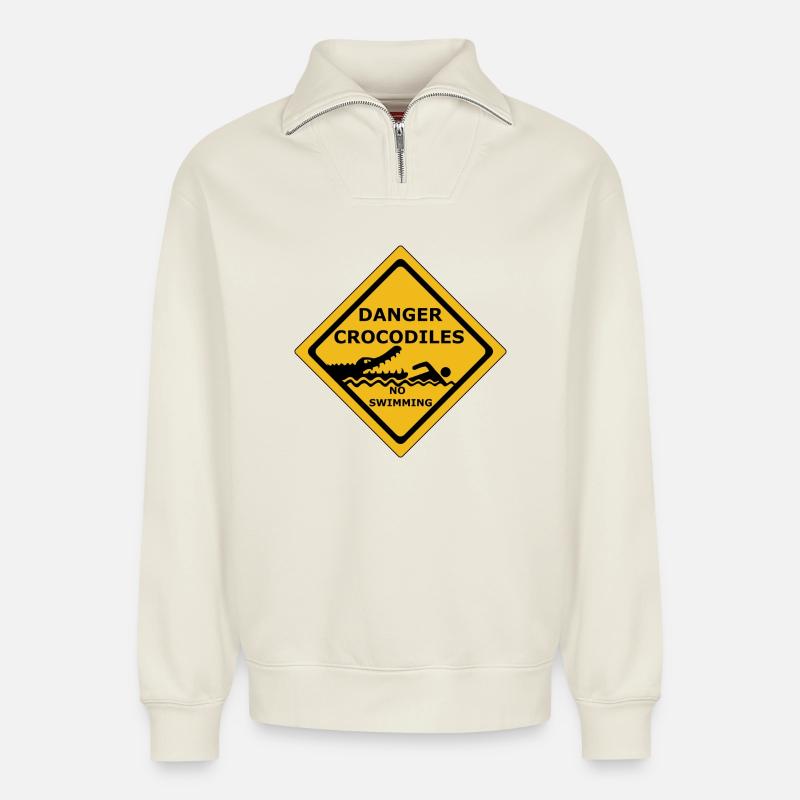 Gefahr Krokodile - Relaxed Unisex Organic Half Zip Sweatshirt – von SPREAD - Naturweiß