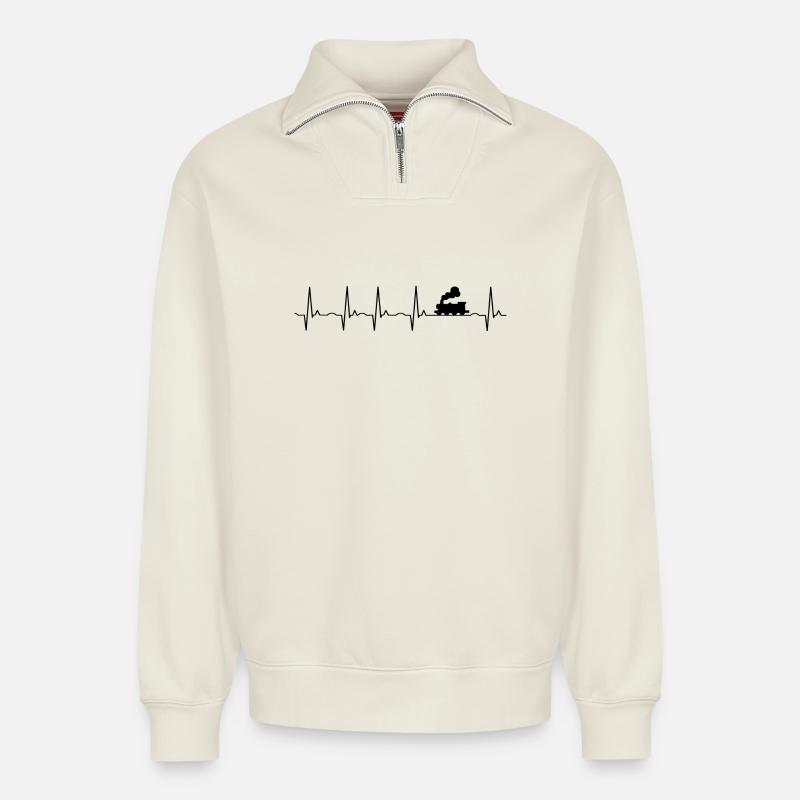 train - Relaxed Unisex Organic Half Zip Sweatshirt – by SPREAD - off white