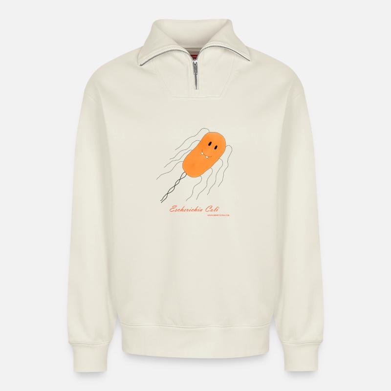 E. coli / Escherichia coli - bactérie - Sweat unisexe décontracté en coton biologique à demi-zip – de SPREAD - blanc cassé