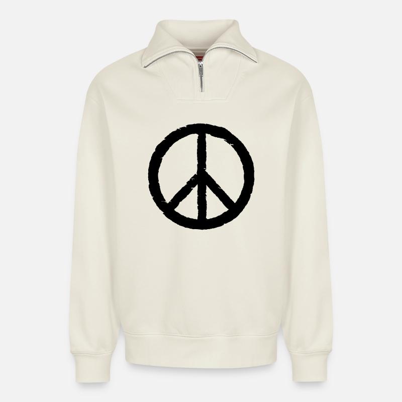 Peace Zeichen, Frieden - Relaxed Unisex Organic Half Zip Sweatshirt – von SPREAD - Naturweiß