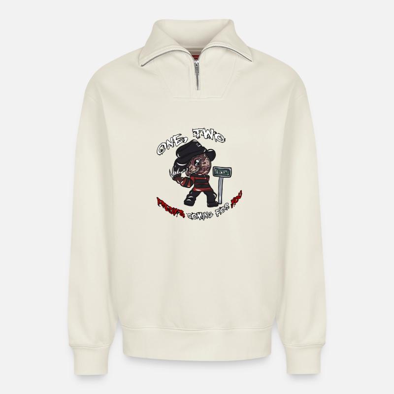 Freddy's Halloween present - Relaxed Unisex Organic Half Zip Sweatshirt – by SPREAD - off white
