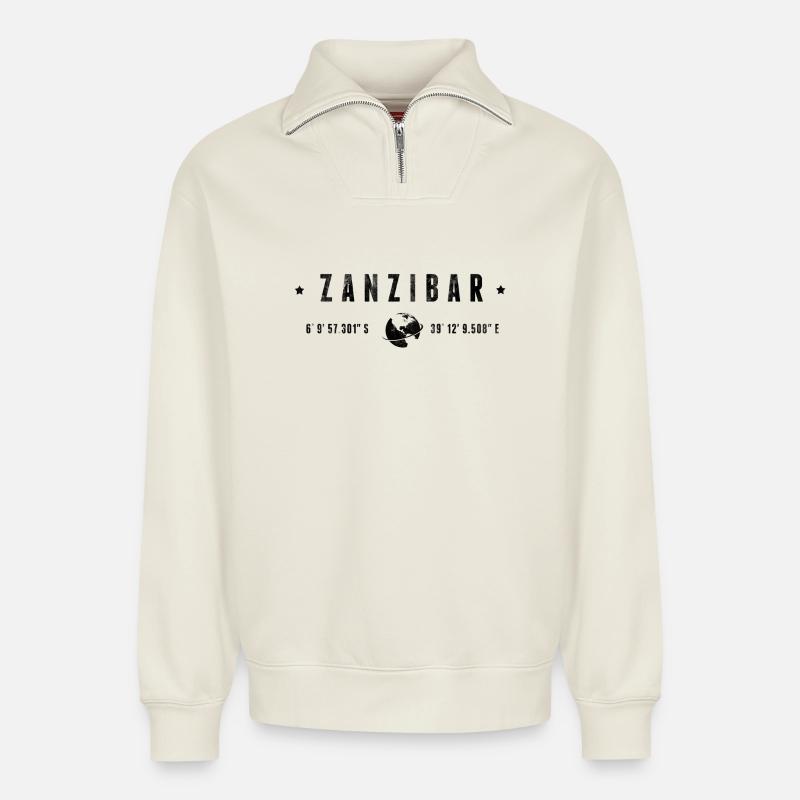 Zanzibar - Relaxed Unisex Organic Half Zip Sweatshirt – von SPREAD - Naturweiß