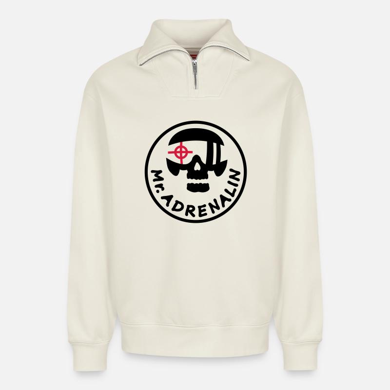 mr_adrenalin_pilot - Relaxed Unisex Organic Half Zip Sweatshirt – by SPREAD - off white