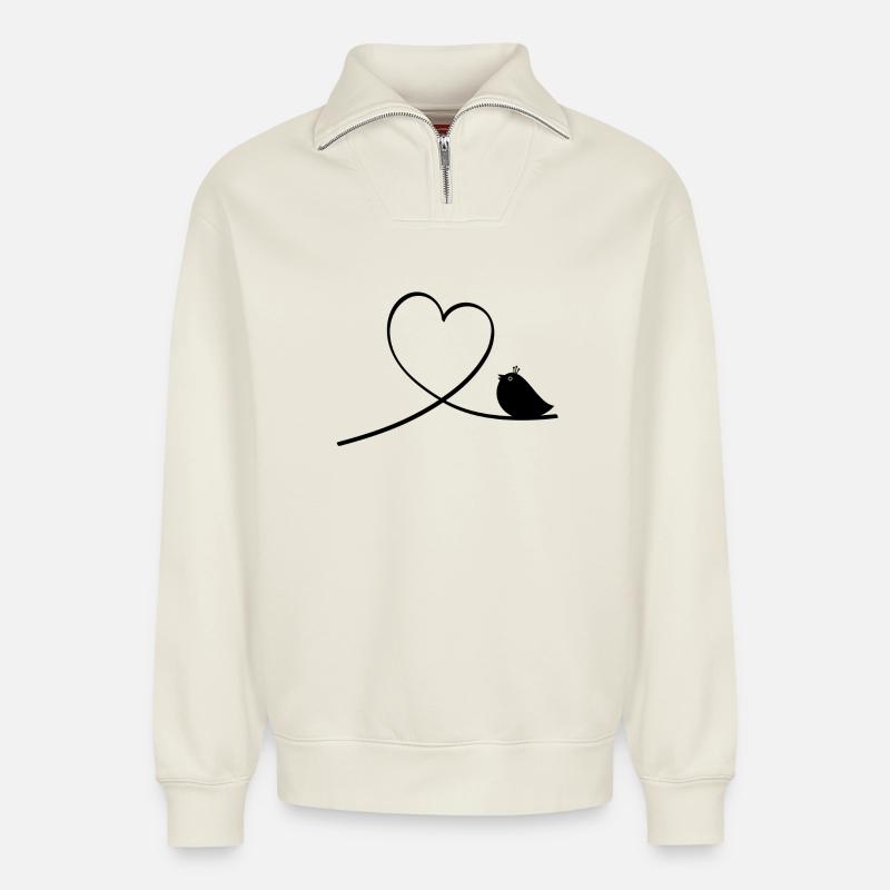 bird - Relaxed Unisex Organic Half Zip Sweatshirt – by SPREAD - off white