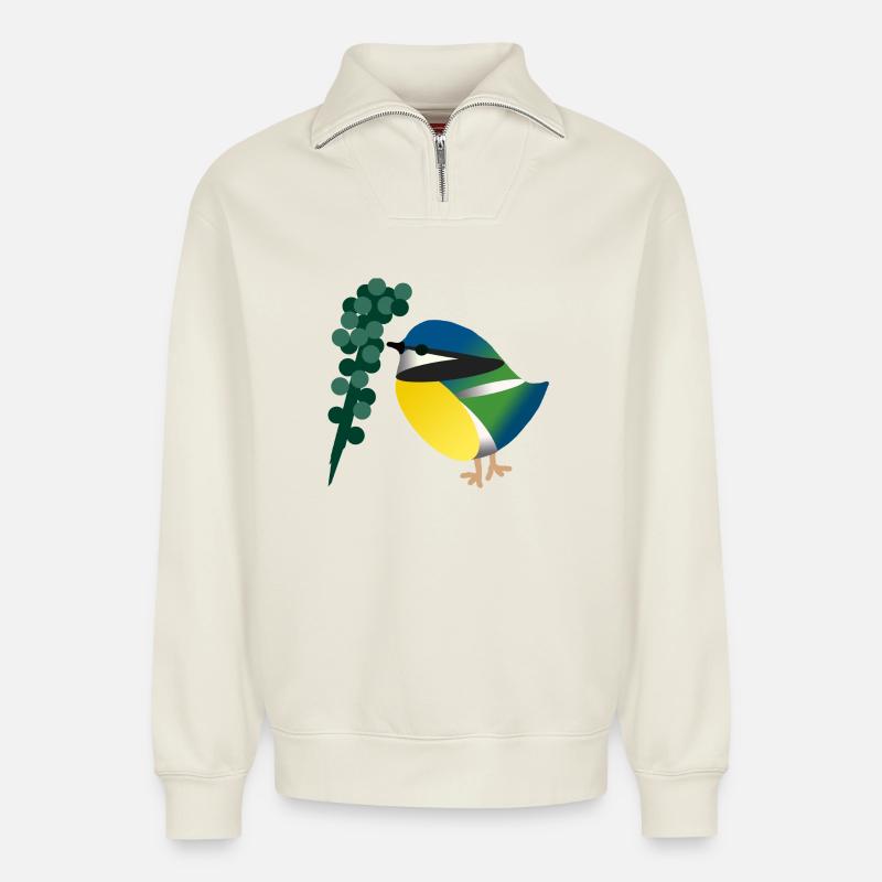 vogel - Relaxed Unisex Organic Half Zip Sweatshirt – von SPREAD - Naturweiß