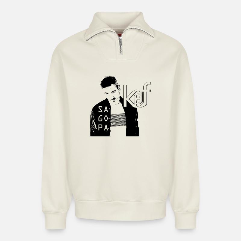 SAGOPA KAJMER - KAF KEF - Relaxed Unisex Organic Half Zip Sweatshirt – von SPREAD - Naturweiß